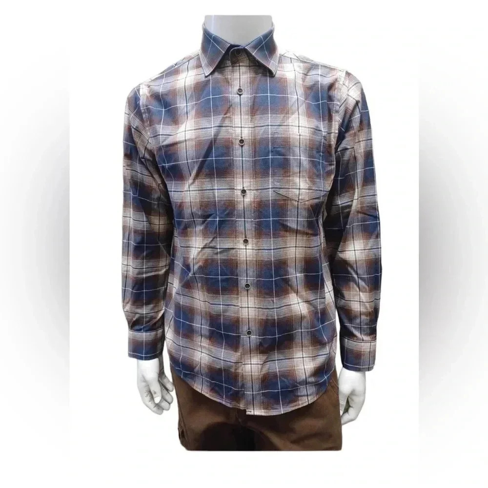 Daniel Hechter Brown Plaid Long Sleeve Shirt Top Size Medium